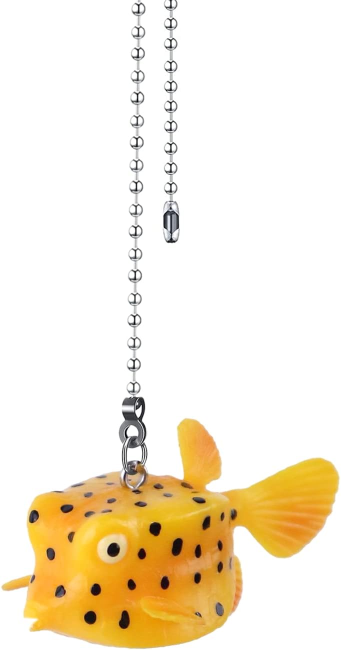 Dotlite Fish Ceiling Fan Pull Chain,12in Cute Yellow Fish Fan String Pulls Charm Extension Decorative,3mm Diameter Beaded Fan Light Pull Chains Extender Ornaments with Connector for Kids Room - Image 1